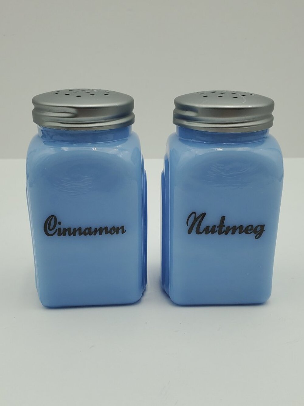 Delphite Blue Glass Spice Shakers Cinnamon Nutmeg Blue Spice Jars